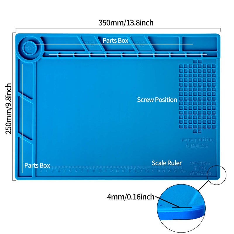 Kaisi S-140 Magnetic Insulation Silicone Soldering Mat, Heat Resistant Work Mat 932F for Repair Electronics, Phone, Soldering Iron, Gun, BGA, Workbench, Size: 13.8 x 9.8 inch - Image 2